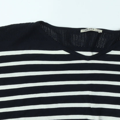 Timeout Womens Blue V-Neck Striped Acrylic Pullover Jumper Size L