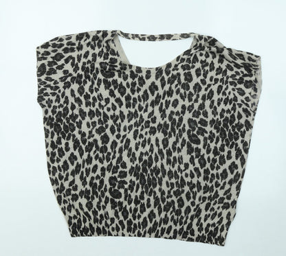 Wallis Womens Beige Animal Print Viscose Basic Blouse Size S Round Neck