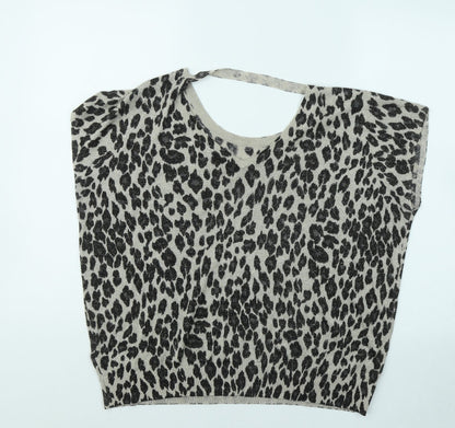 Wallis Womens Beige Animal Print Viscose Basic Blouse Size S Round Neck
