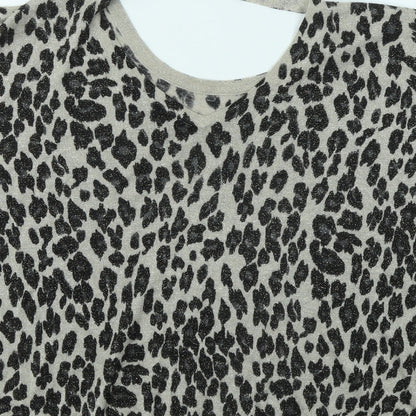 Wallis Womens Beige Animal Print Viscose Basic Blouse Size S Round Neck