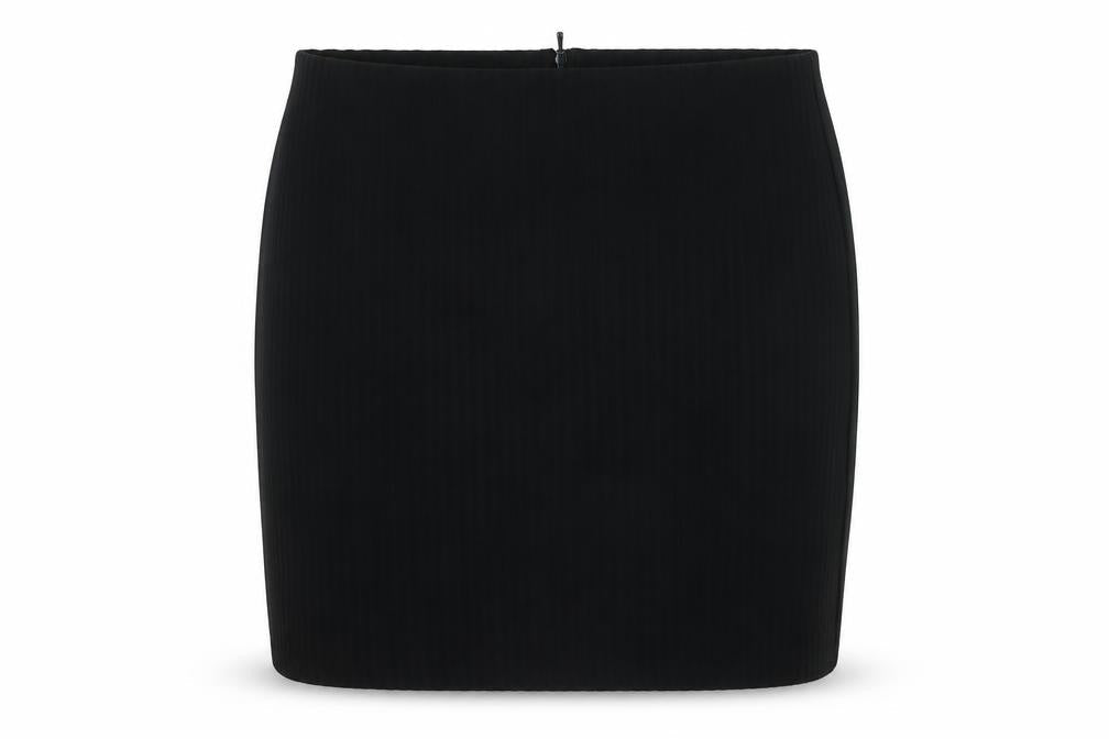 Woman Womens Black Polyester Mini Skirt Size L Zip - Ribbed