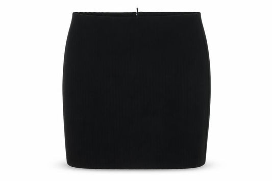 Woman Womens Black Polyester Mini Skirt Size L Zip - Ribbed