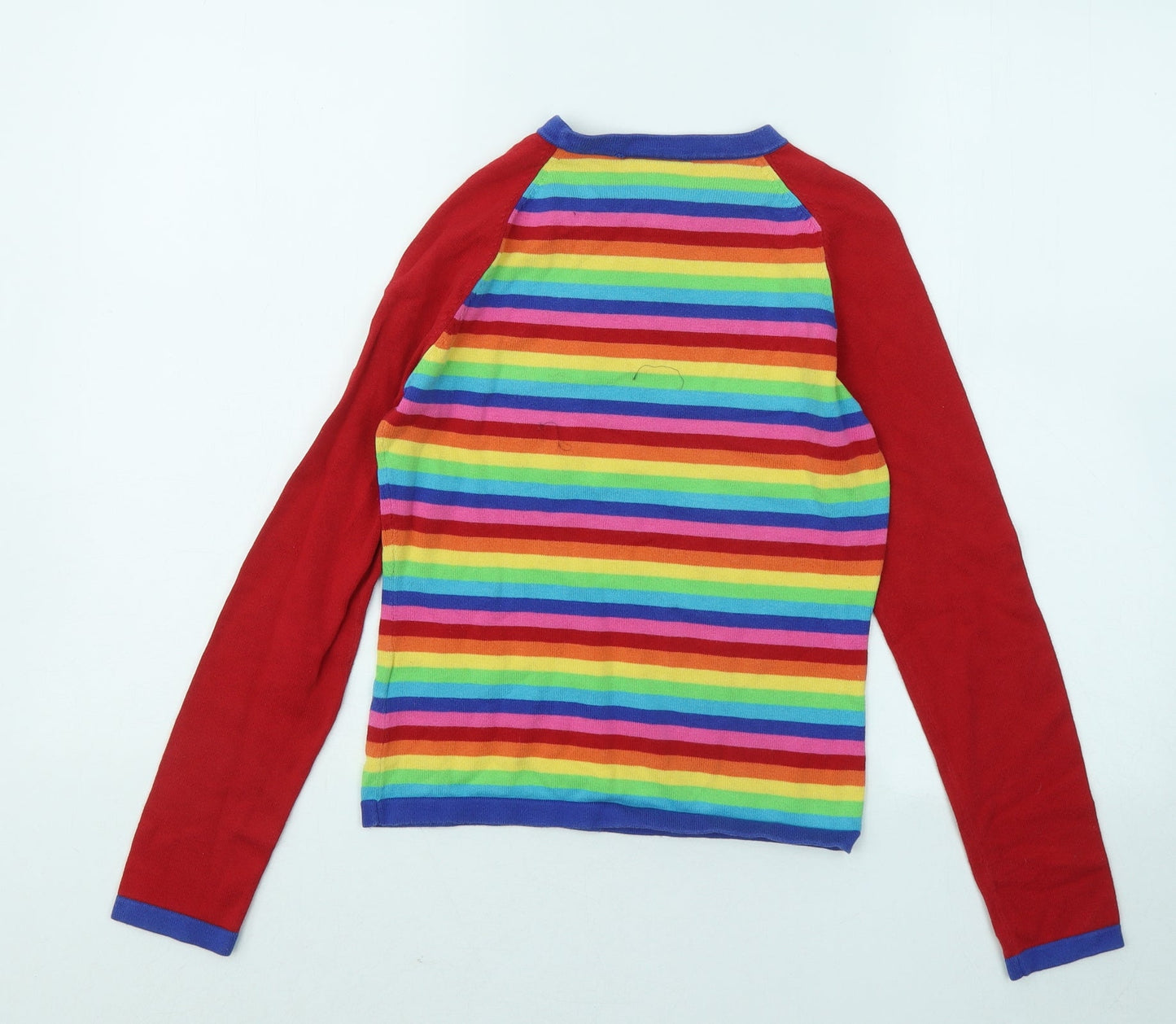Miss Selfridge Womens Multicoloured Round Neck Striped Cotton Pullover Jumper Size 8