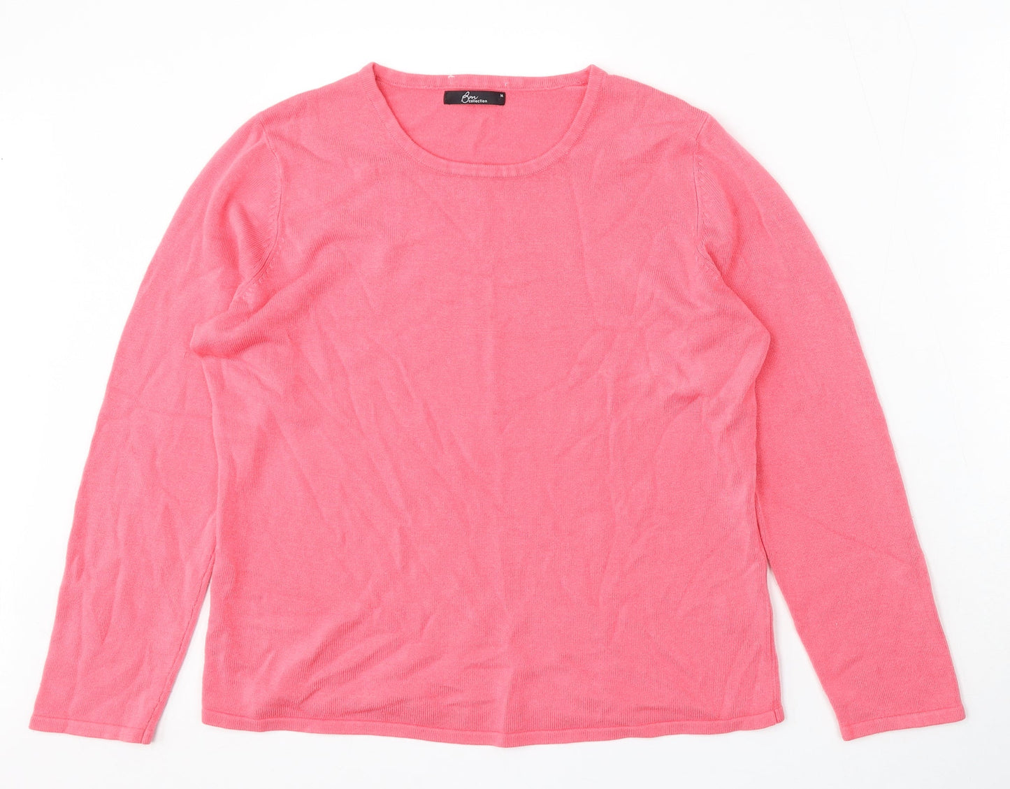 Bonmarché Womens Pink Round Neck Acrylic Pullover Jumper Size M