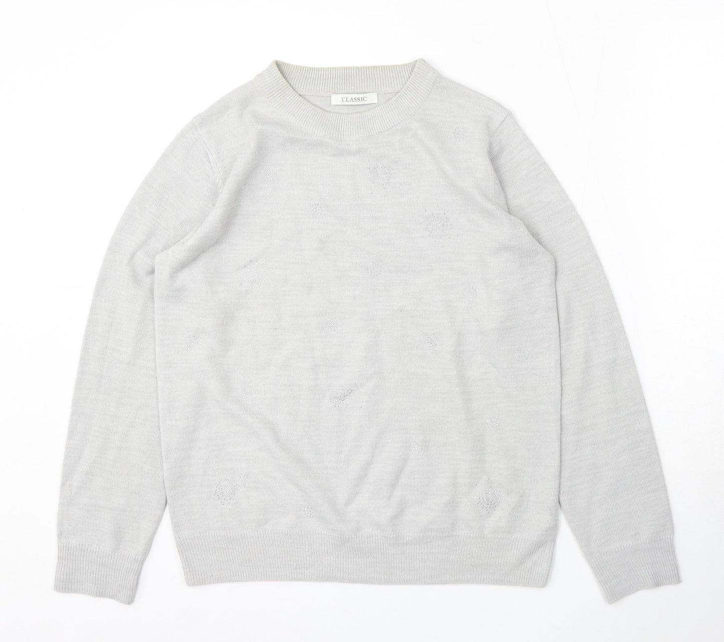 Marks and Spencer Womens Grey Round Neck Acrylic Pullover Jumper Size 10