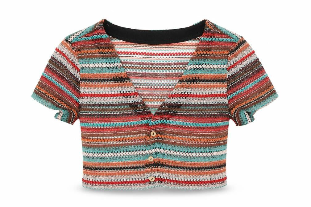 SheIn Womens Multicoloured V-Neck Striped Polyester Cardigan Jumper Size S