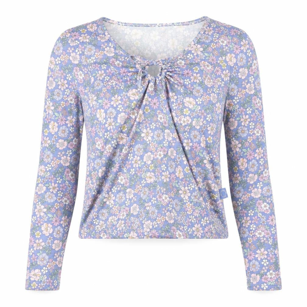 Primark Womens Blue Floral Polyester Basic Blouse Size XS V-Neck