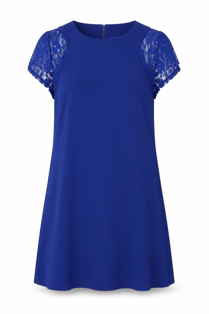 Wangmeiching Womens Blue Polyester Sheath Size L Round Neck Button - Lace Sleeves
