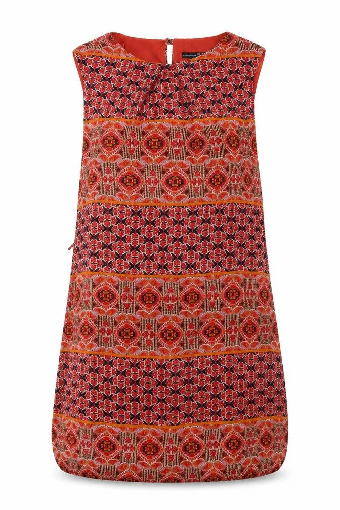 Atmosphere Womens Orange Geometric Viscose Sheath Size 14 Round Neck Button