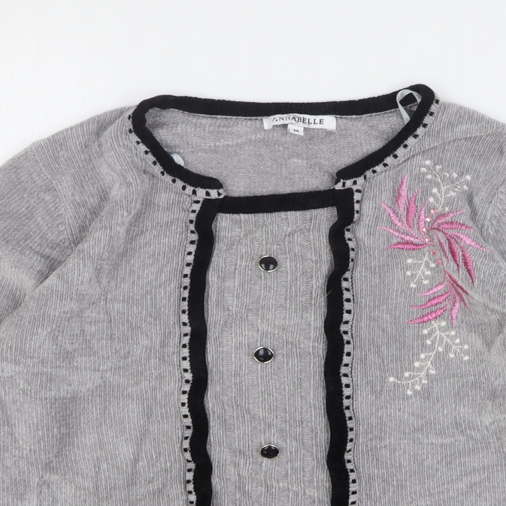 Annabelle Womens Grey Round Neck Floral Acrylic Pullover Jumper Size M