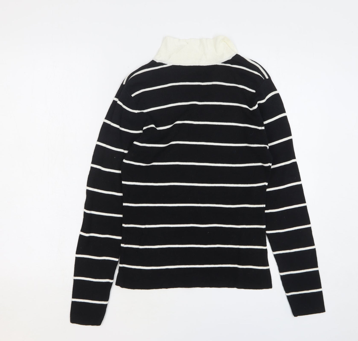 Style Collection Womens Black Collared Striped Ramie Pullover Jumper Size 12