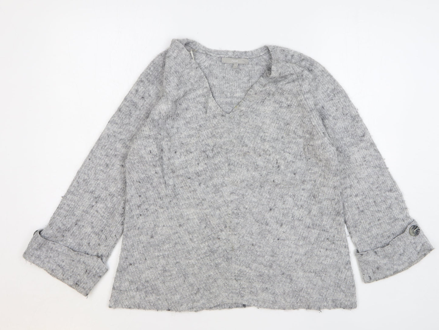 NEXT Womens Grey V-Neck Acrylic Pullover Jumper Size M