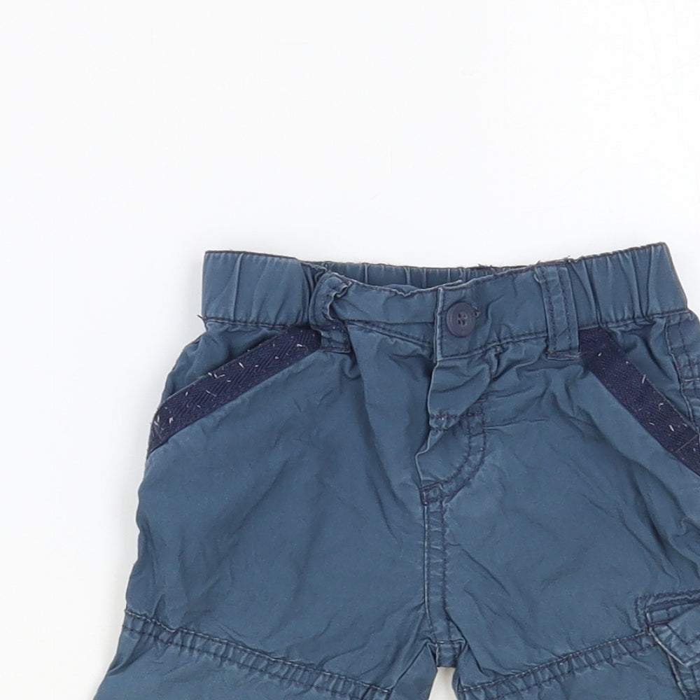 Marks and Spencer Baby Blue Cotton Cargo Trousers Size 3-6 Months Button
