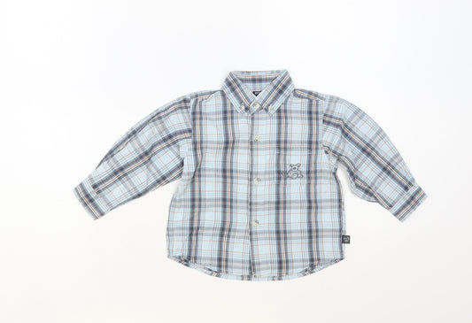 Peanuts Baby Baby Blue Plaid Cotton Basic Button-Up Size 12 Months Collared Button - Bear
