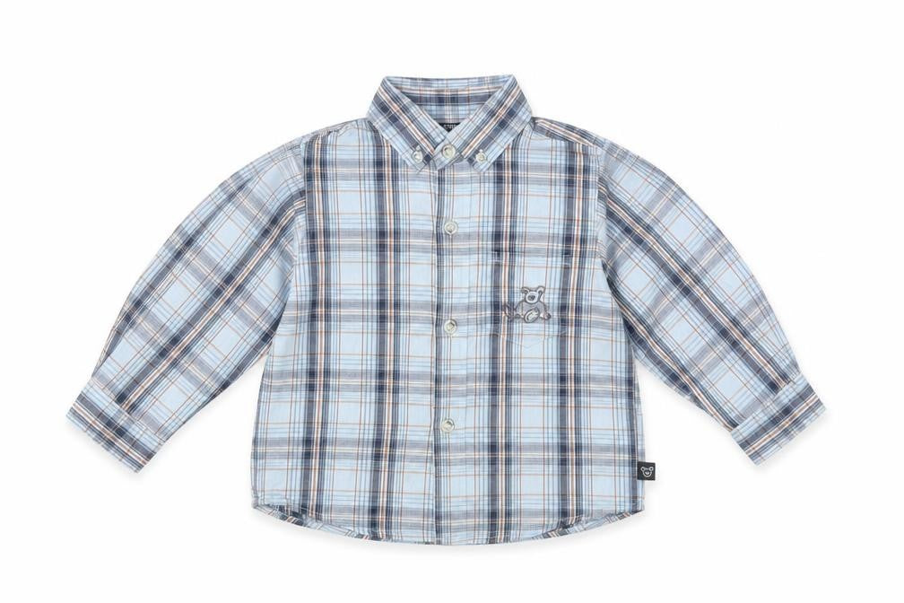 Peanuts Baby Baby Blue Plaid Cotton Basic Button-Up Size 12 Months Collared Button - Bear