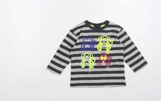 NEXT Baby Grey Striped Cotton Pullover T-Shirt Size 9-12 Months Crew Neck Pullover - Monkeys