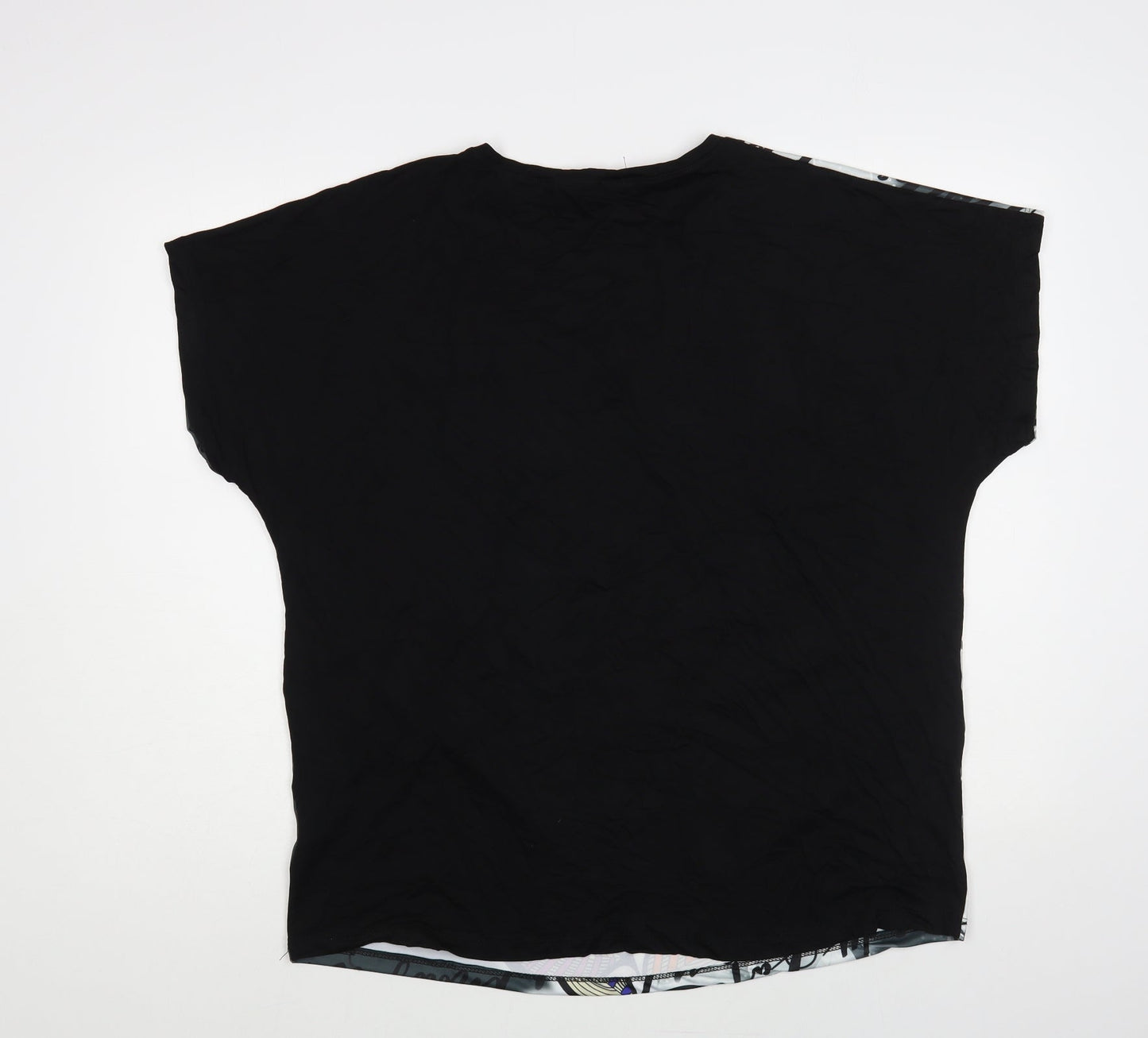 Smira Womens Black Geometric Polyester Basic Blouse Size XL Round Neck
