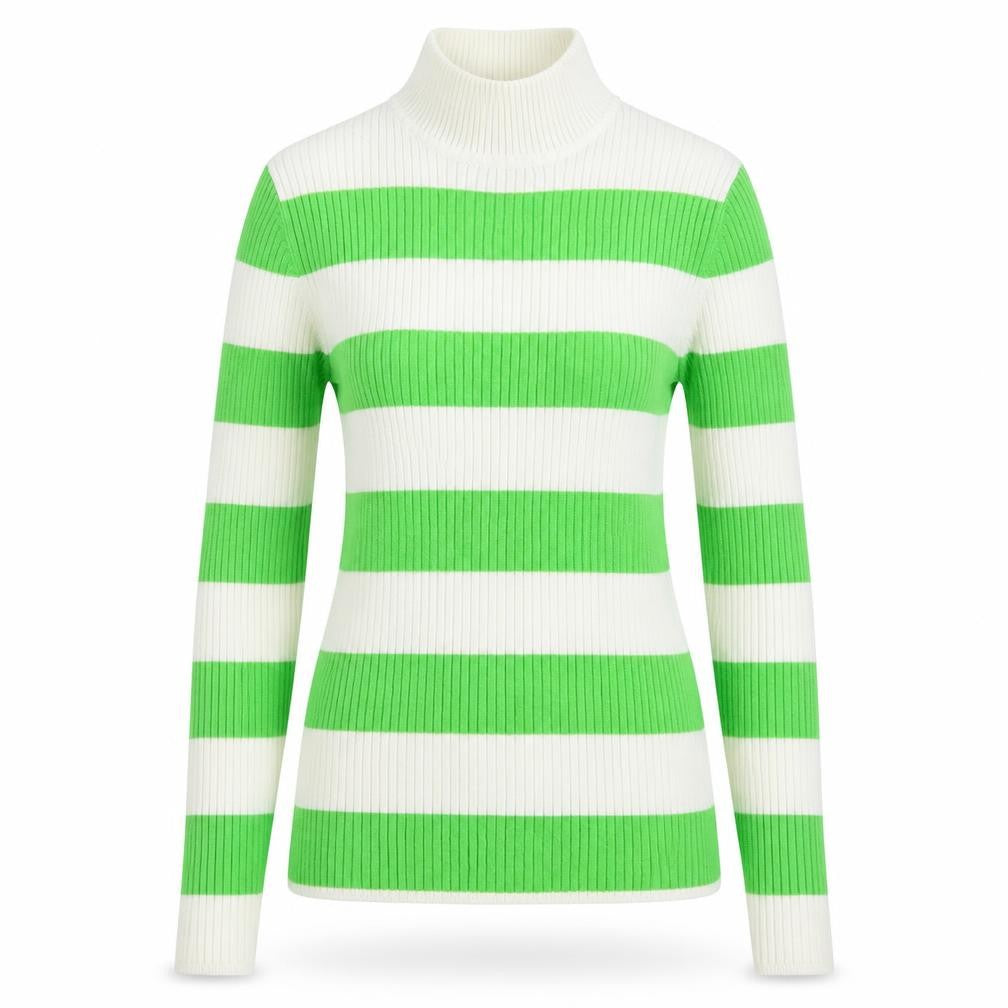 Primark Womens Green High Neck Striped Viscose Pullover Jumper Size S