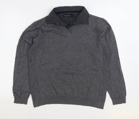 NEXT Womens Grey Collared Cotton Pullover Jumper Size L