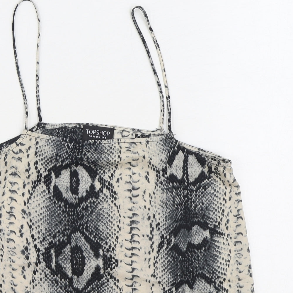 Topshop Womens Grey Animal Print Polyester Camisole Tank Size 8 Square Neck - Snake Print