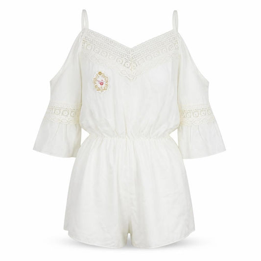 Wei Xiao Clothing Womens White Polyester Playsuit One-Piece Size M Pullover - Lace Detail