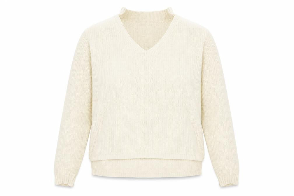 Be You Womens Ivory V-Neck Acrylic Pullover Jumper Size 8