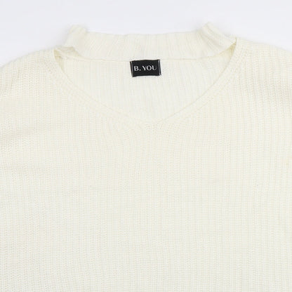 Be You Womens Ivory V-Neck Acrylic Pullover Jumper Size 8