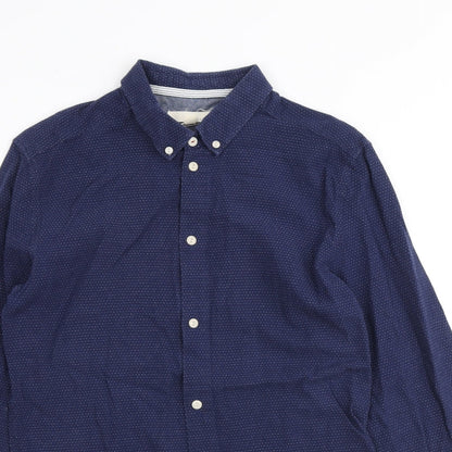 SUIT Mens Blue Geometric Cotton Button-Up Size S Collared Button