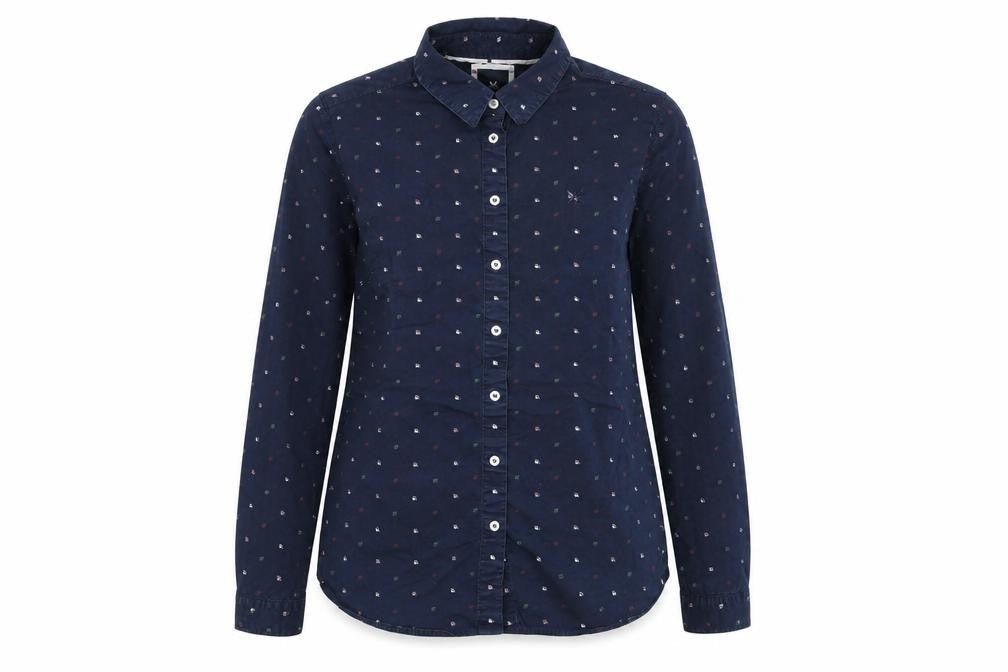 Crew Clothing Womens Blue Geometric Cotton Basic Button-Up Size 10 Collared