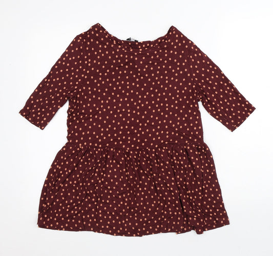 NEXT Womens Red Polka Dot Viscose Basic Blouse Size 8 Round Neck