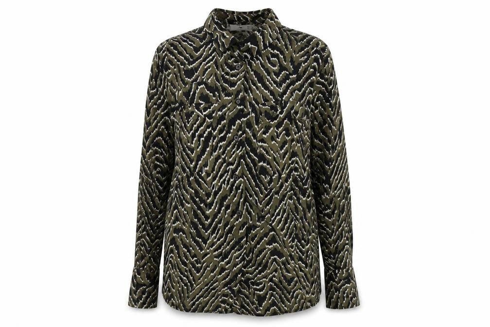 MNG Womens Green Animal Print Polyester Basic Blouse Size S Collared