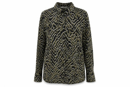 Mango Womens Green Animal Print Polyester Basic Blouse Size S Collared