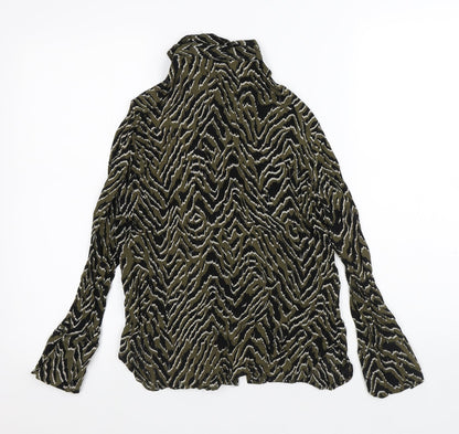Mango Womens Green Animal Print Polyester Basic Blouse Size S Collared
