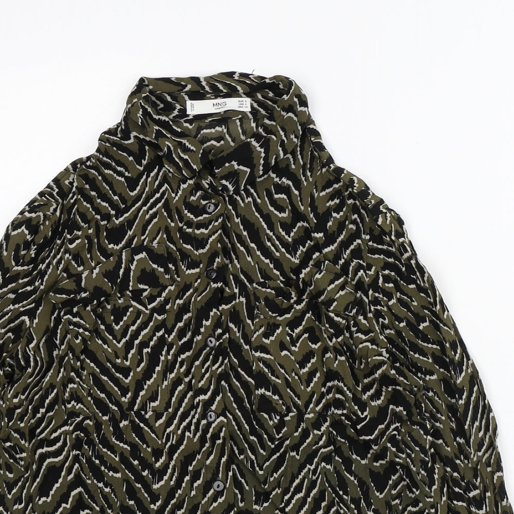 MNG Womens Green Animal Print Polyester Basic Blouse Size S Collared