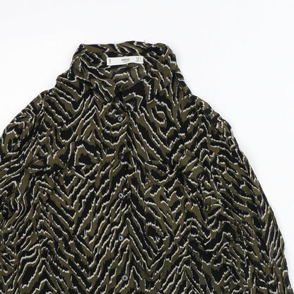 Mango Womens Green Animal Print Polyester Basic Blouse Size S Collared