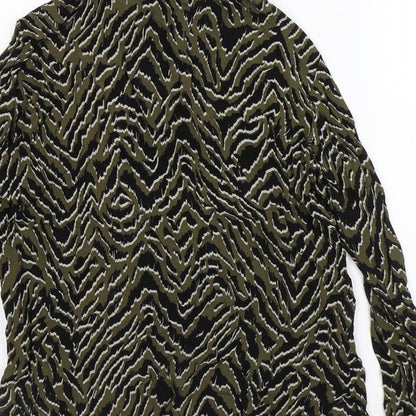 Mango Womens Green Animal Print Polyester Basic Blouse Size S Collared