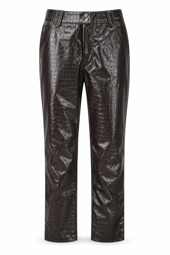 NEXT Womens Brown Animal Print Viscose Trousers Size 6 L26 in Regular Button - Faux Leather