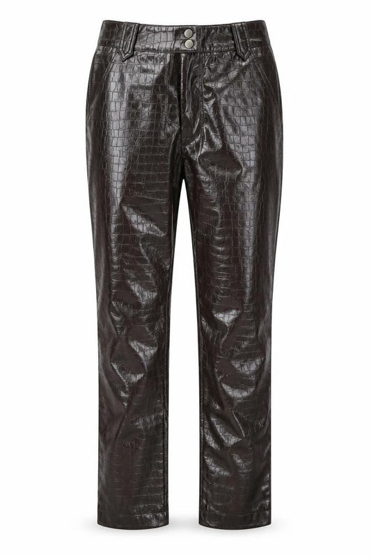 NEXT Womens Brown Animal Print Viscose Trousers Size 6 L26 in Regular Button - Faux Leather