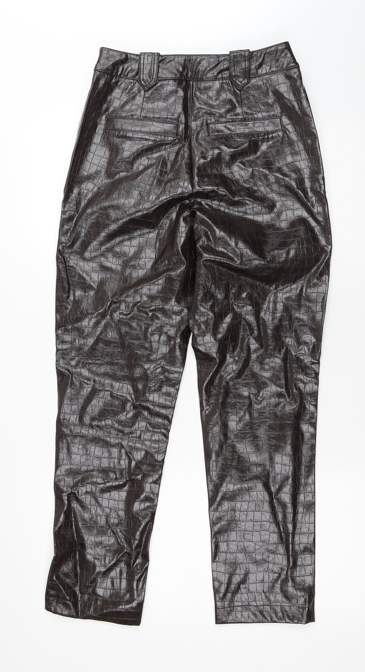 NEXT Womens Brown Animal Print Viscose Trousers Size 6 L26 in Regular Button - Faux Leather