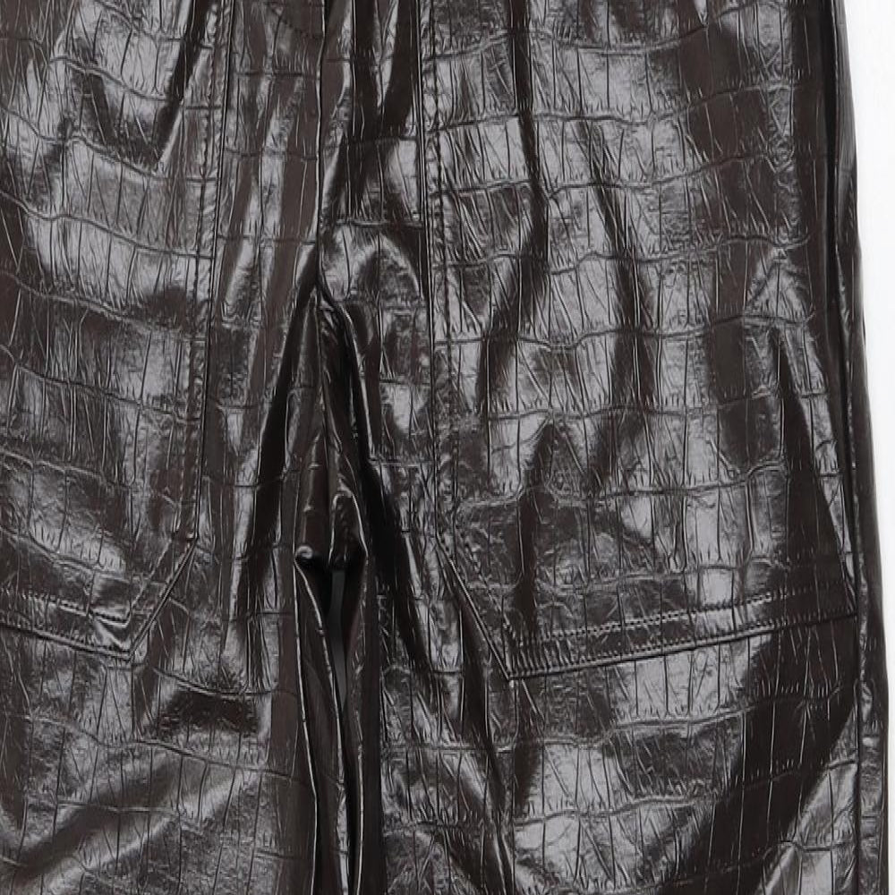 NEXT Womens Brown Animal Print Viscose Trousers Size 6 L26 in Regular Button - Faux Leather