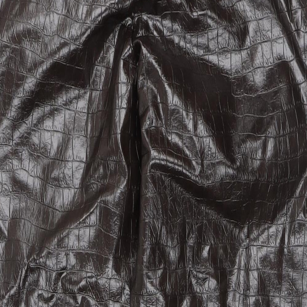 NEXT Womens Brown Animal Print Viscose Trousers Size 6 L26 in Regular Button - Faux Leather