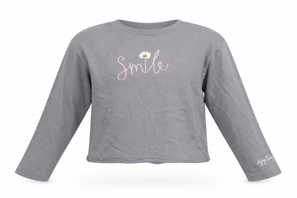 Primark Girls Grey Cotton Pullover Sweatshirt Size 12 Years - Smile