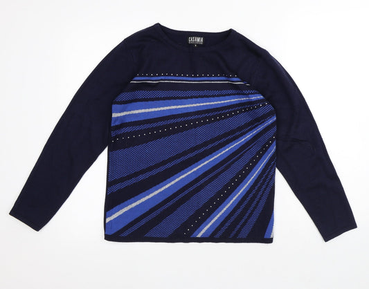 Casamia Womens Black Round Neck Striped Acrylic Pullover Jumper Size S