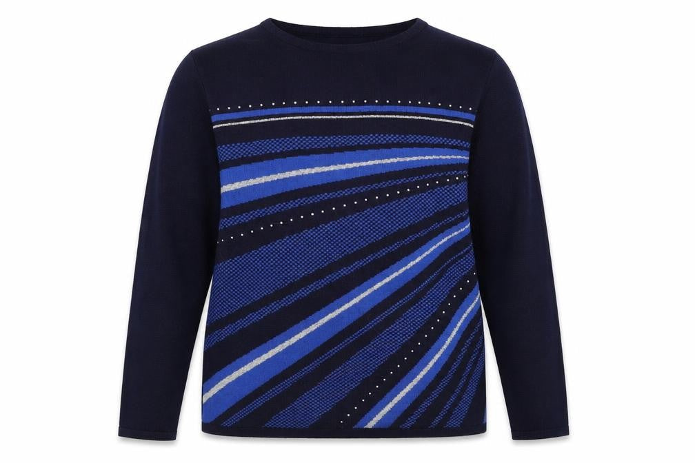 Casamia Womens Black Round Neck Striped Acrylic Pullover Jumper Size S