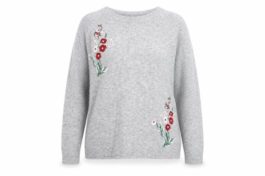 Intuition Womens Grey Round Neck Floral Acrylic Pullover Jumper Size 10 - Flowers