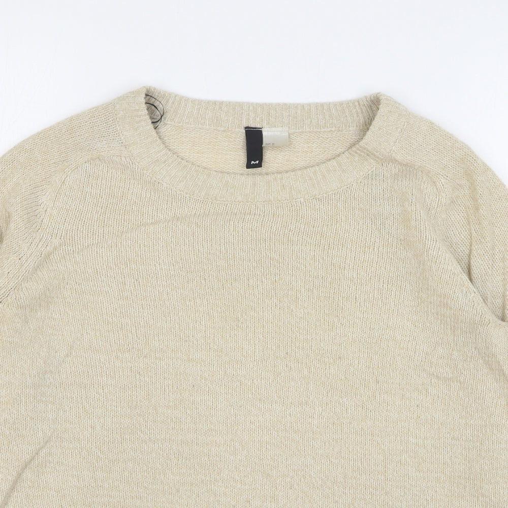 H&M Womens Beige Round Neck Acrylic Pullover Jumper Size M