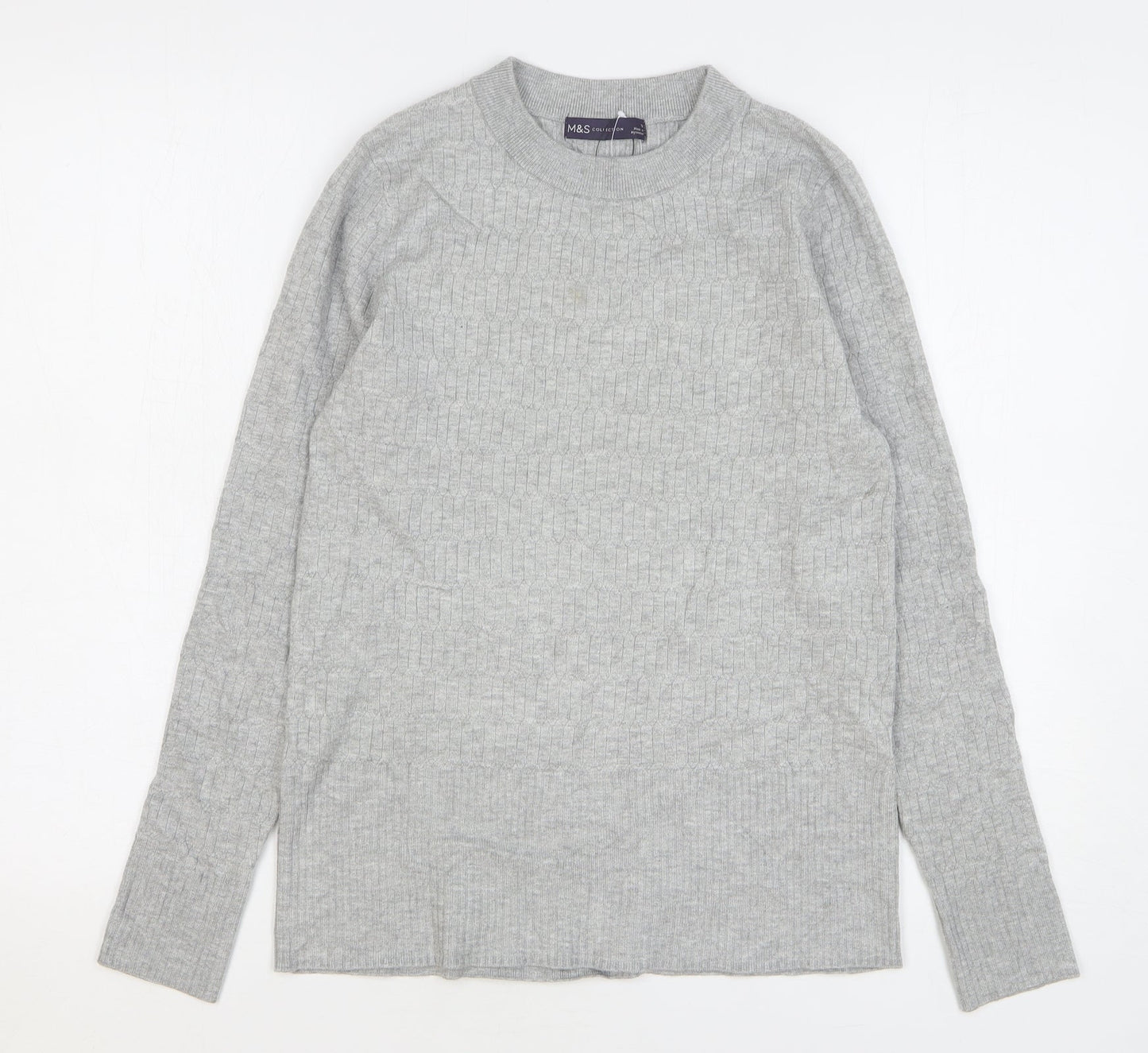 Marks and Spencer Womens Grey Round Neck Viscose Pullover Jumper Size 12