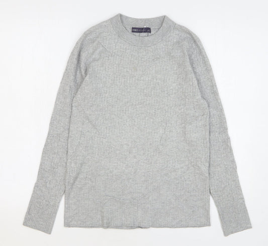 Marks and Spencer Womens Grey Round Neck Viscose Pullover Jumper Size 12