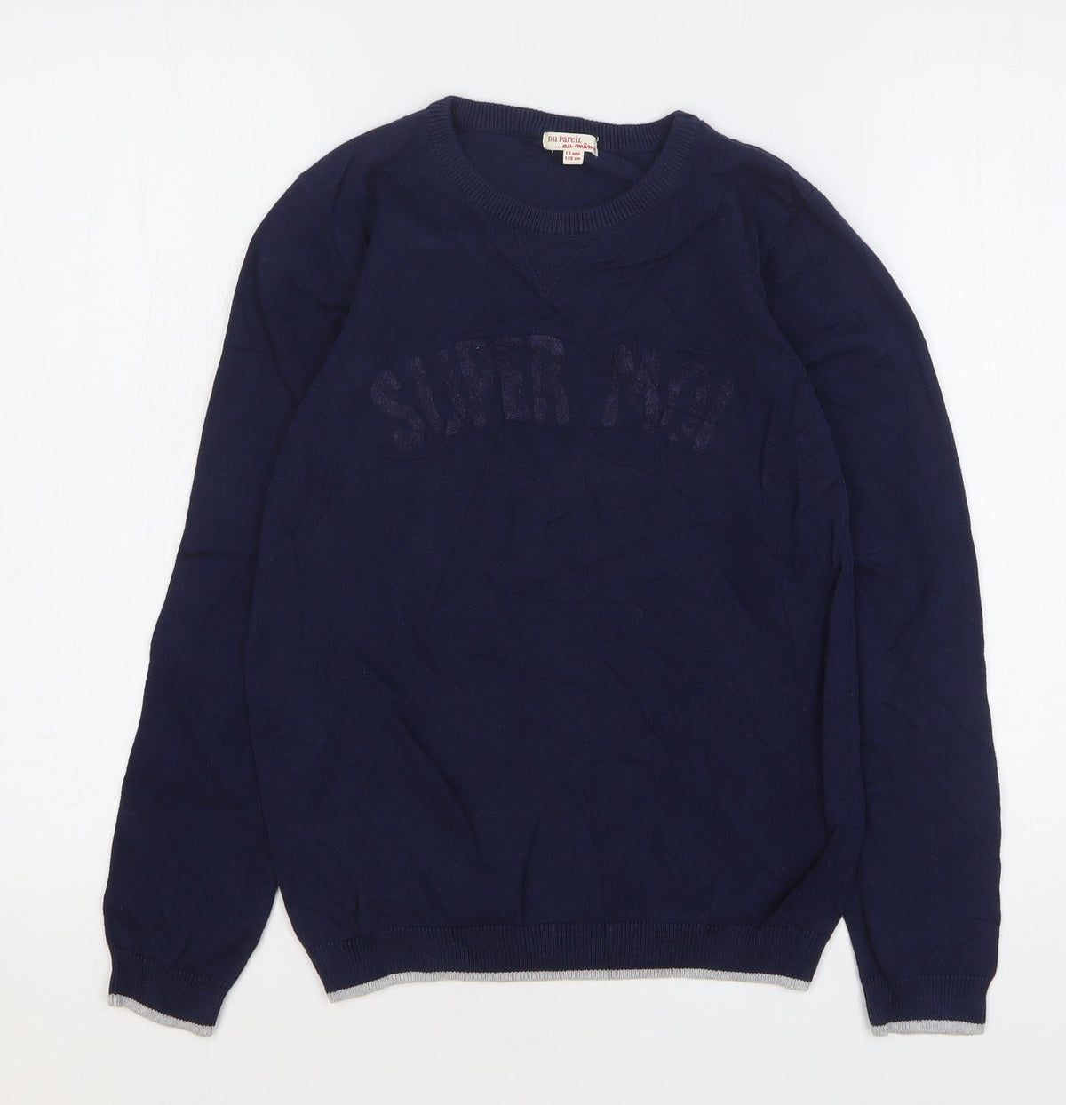 Du Pareil Girls Blue Round Neck Cotton Pullover Jumper Size 12 Years Pullover