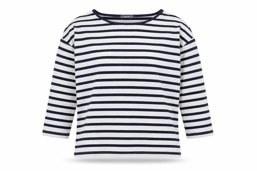 South Womens Blue Striped Polyester Basic T-Shirt Size 10 Round Neck